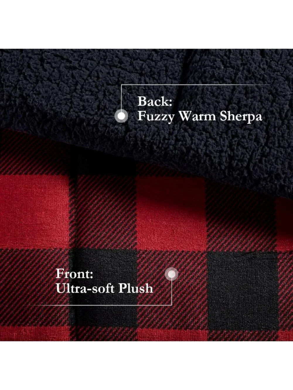 Cozy Reversible Sherpa King Comforter Set, Soft Plush Red & Black 4PC Bedding